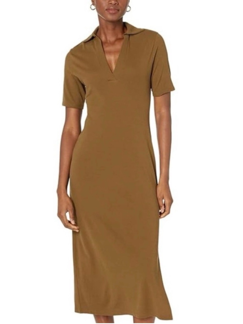 Vince Elbow‎ Sleeve Polo Dress in Cottonwood Brown.